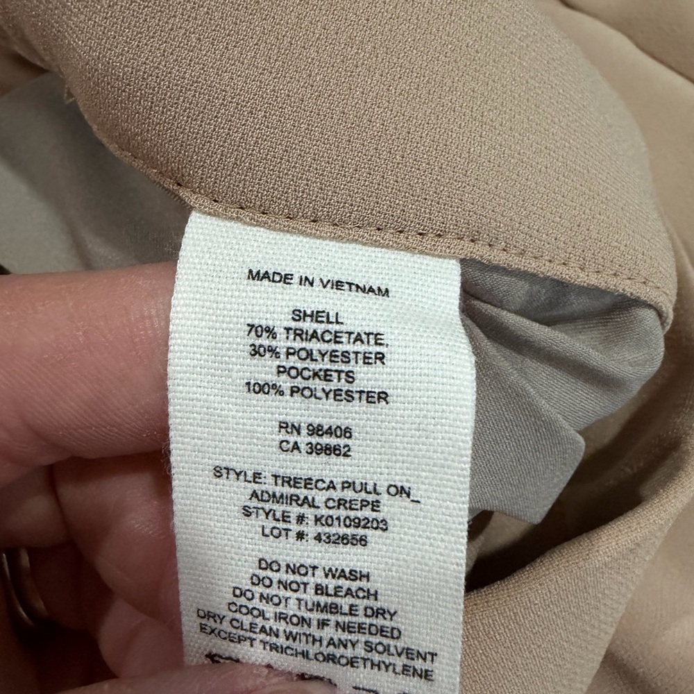 NWT Theory Treeca crepe slim-leg pants pull-on Beige Nude color Sz 18 - Picture 6 of 11